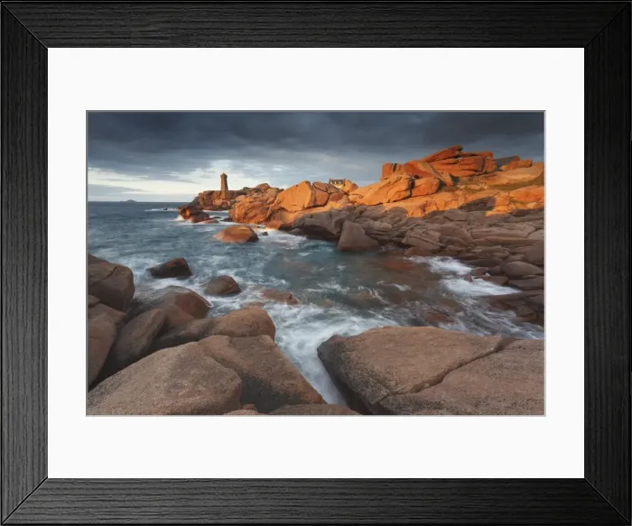 Framed Print : Pink Granite coast, Brittany, France. The Ploumanach lighthouse (Men Ruz) an sunset Framed Print : Pink Granite coast, Brittany, France. The Ploumanach lighthouse (Men Ruz) an sunset