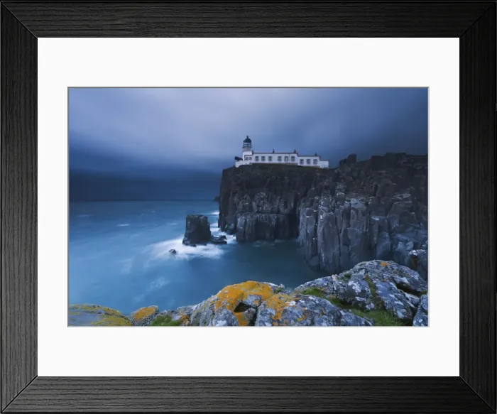 Framed Print : Rocky cliff on the sea, with a lighthouse on the reef, Neist Point, Isle of Skye Framed Print : Rocky cliff on the sea, with a lighthouse on the reef, Neist Point, Isle of Skye