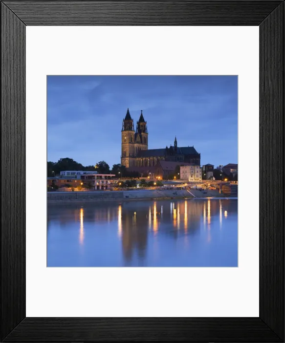 Framed Print : St Mauritius and St Katharina Cathedral and River Elbe at dusk, Magdeburg, Saxony-Anhalt Framed Print : St Mauritius and St Katharina Cathedral and River Elbe at dusk, Magdeburg, Saxony-Anhalt