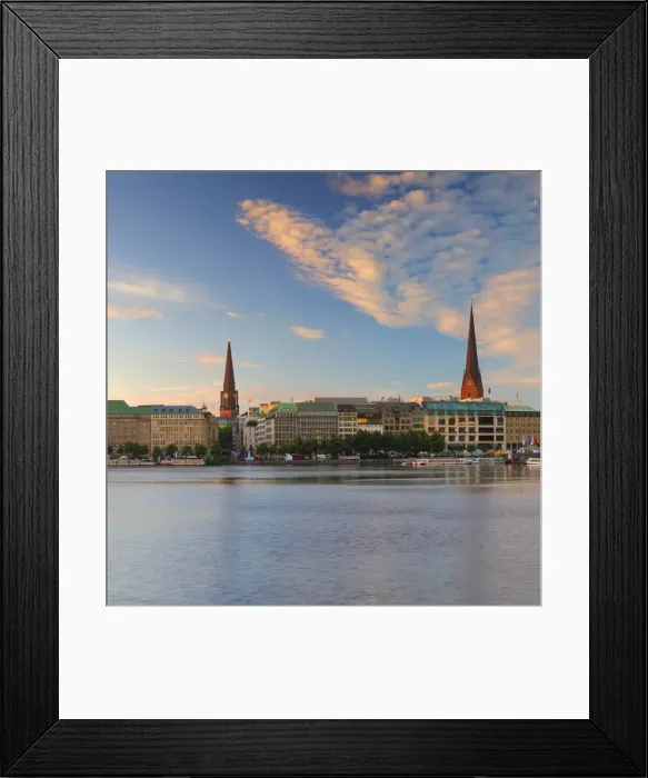 Framed Print : Skyline of Binnenalster Lake at dawn, Hamburg, Germany