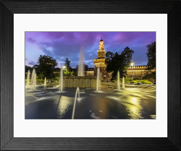 Framed Print : Twilight view of Sforza Castle or Castello Sforzesco and fountain, Milan, Lombardy, Italy Framed Print : Twilight view of Sforza Castle or Castello Sforzesco and fountain, Milan, Lombardy, Italy