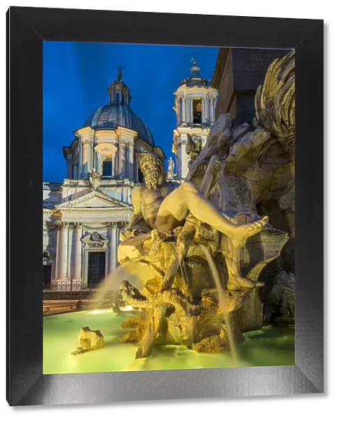 Night view of Fountain of the four Rivers, Piazza Navona, Rome, Lazio, Italy