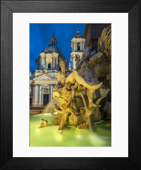 Framed Print : Night view of Fountain of the four Rivers, Piazza Navona, Rome, Lazio, Italy Framed Print : Night view of Fountain of the four Rivers, Piazza Navona, Rome, Lazio, Italy