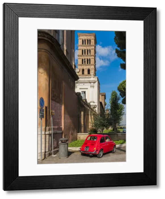 Framed Print : Old Fiat 500 car parked with Basilica dei Santi Bonifacio ed Alessio in the background Framed Print : Old Fiat 500 car parked with Basilica dei Santi Bonifacio ed Alessio in the background