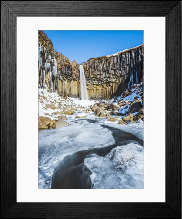 Framed Print : Svartifoss waterfall in winter, Skaftafell national park, East Iceland, Iceland