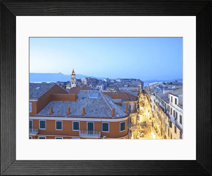 Framed Print : View Over Corfu Old Town With Agios Spyridon at Dusk, Corfu Old Town, Corfu, The Ionian Islands Framed Print : View Over Corfu Old Town With Agios Spyridon at Dusk, Corfu Old Town, Corfu, The Ionian Islands