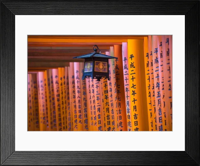 Framed Print : Japan, Kyoto, Fushimi Inari Shrine, vermilion torii gates, Donated and inscribed by businesses Framed Print : Japan, Kyoto, Fushimi Inari Shrine, vermilion torii gates, Donated and inscribed by businesses