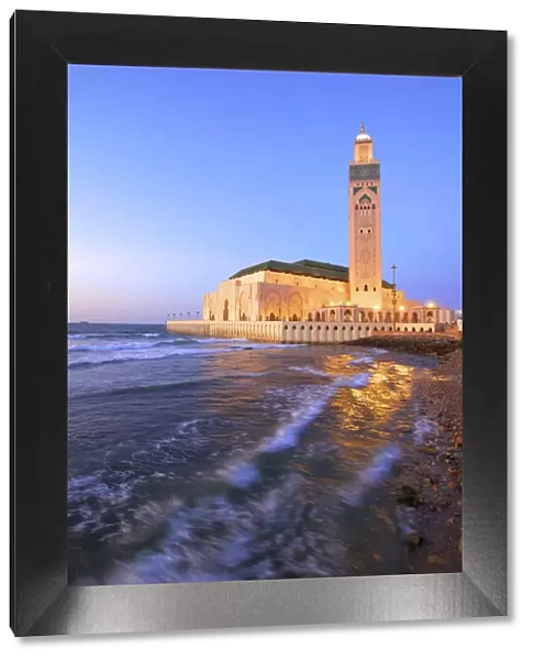 Exterior of Hassan ll Mosque and Coastline at Dusk, Casablanca, Morocco, North Africa