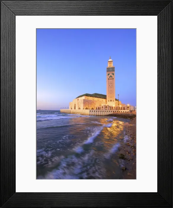 Framed Print : Exterior of Hassan ll Mosque and Coastline at Dusk, Casablanca, Morocco, North Africa Framed Print : Exterior of Hassan ll Mosque and Coastline at Dusk, Casablanca, Morocco, North Africa