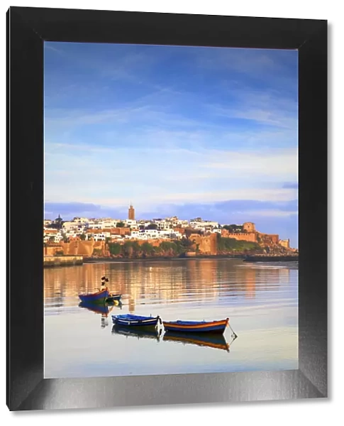 Harbour and Fishing Boats with Oudaia Kasbah and Coastline in Background, Rabat, Morocco