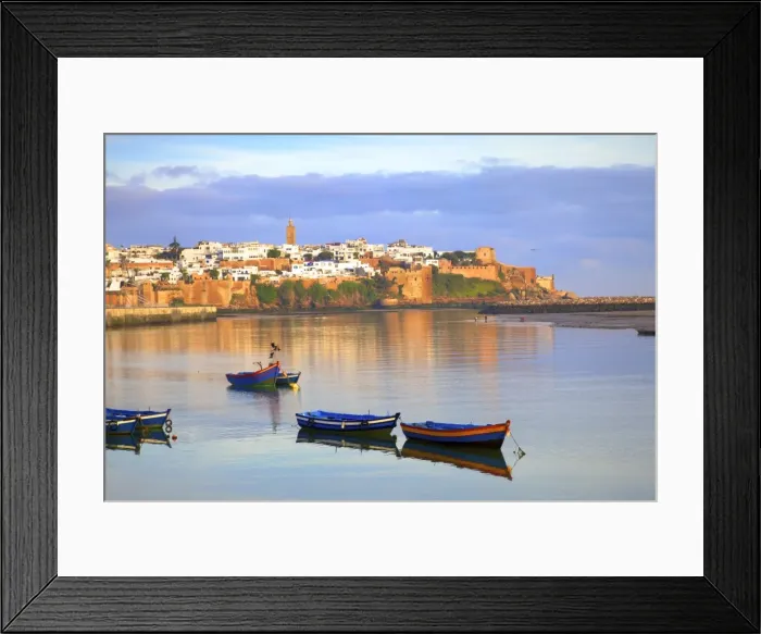 Framed Print : Harbour and Fishing Boats with Oudaia Kasbah and Coastline in Background, Rabat, Morocco Framed Print : Harbour and Fishing Boats with Oudaia Kasbah and Coastline in Background, Rabat, Morocco