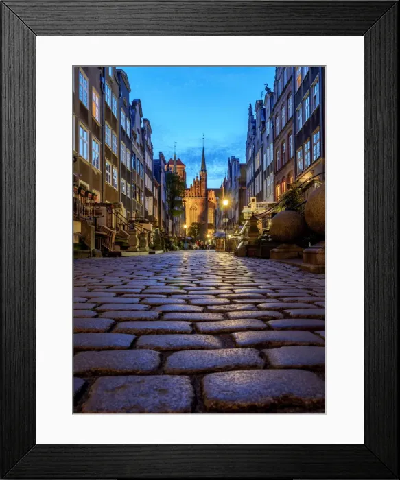 Framed Print : Poland, Pomeranian Voivodeship, Gdansk, Old Town, Mariacka Street at twilight Framed Print : Poland, Pomeranian Voivodeship, Gdansk, Old Town, Mariacka Street at twilight