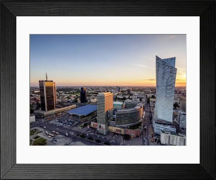 Framed Print : Poland, Masovian Voivodeship, Warsaw City Center Skyscrapers at sunset Framed Print : Poland, Masovian Voivodeship, Warsaw City Center Skyscrapers at sunset