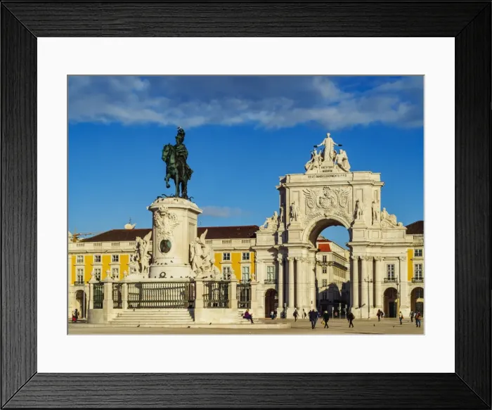 Framed Print : Portugal, Lisbon, Commerce Square, View of the Statue of King Jose I by Machado de Castro