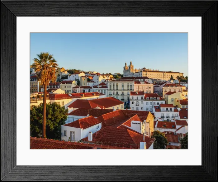 Framed Print : Portugal, Lisbon, Miradouro das Portas do Sol, View over Alfama Neighbourhood towards Framed Print : Portugal, Lisbon, Miradouro das Portas do Sol, View over Alfama Neighbourhood towards
