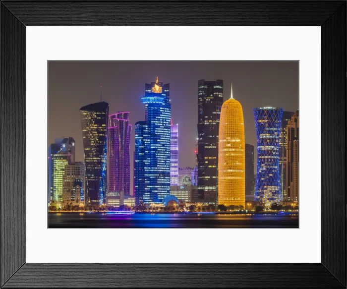 Framed Print : Night view of the business district skyline, Doha, Qatar