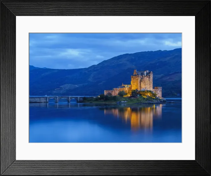 Framed Print : UK, Scotland, Highlands, Dornie, Twilight view of the Eilean Donan Castle Framed Print : UK, Scotland, Highlands, Dornie, Twilight view of the Eilean Donan Castle
