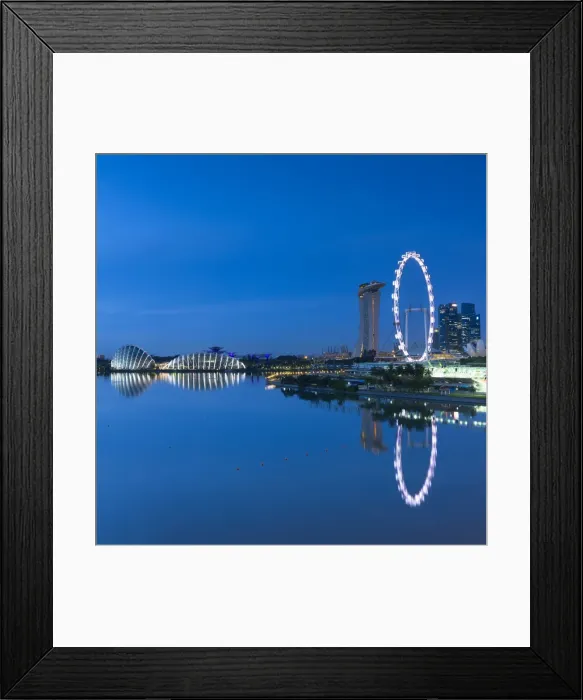 Framed Print : View of Singapore Flyer, Gardens by the Bay and Marina Bay Sands Hotel at dawn, Singapore Framed Print : View of Singapore Flyer, Gardens by the Bay and Marina Bay Sands Hotel at dawn, Singapore