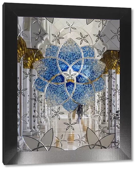 Interior decorated glass inside the Sheikh Zayed Mosque, Abu Dhabi, United Arab Emirates
