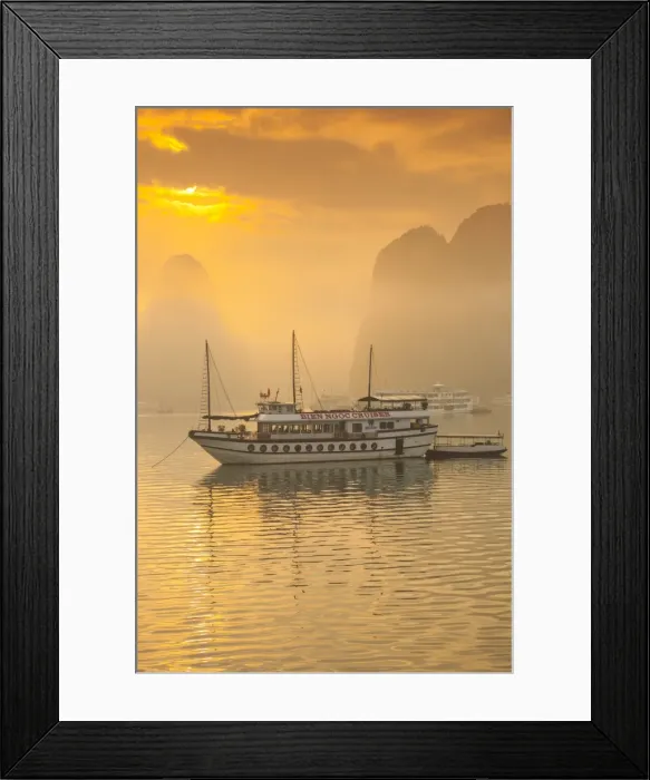 Framed Print : Vietnam, Halong Bay, tourist boats, sunrise Framed Print : Vietnam, Halong Bay, tourist boats, sunrise