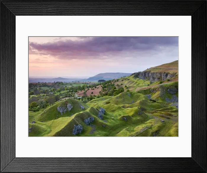 Framed Print : Sunrise over the abandoned quarry works on the Llangattock Escarpment, Brecon Beacons National Park