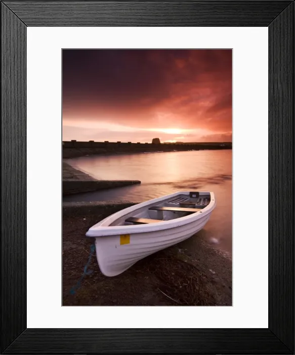 Framed Print : Fishing boat tethered on the shores of the Usk Reservoir at sunrise, Brecon Beacons National Park Framed Print : Fishing boat tethered on the shores of the Usk Reservoir at sunrise, Brecon Beacons National Park