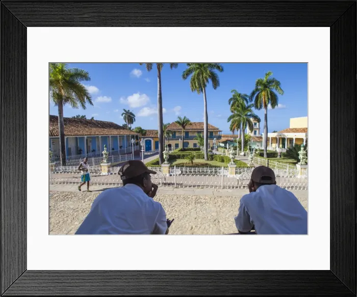 Framed Print : Cuba, Trinidad, Two Security guards look across Plaza Mayor Framed Print : Cuba, Trinidad, Two Security guards look across Plaza Mayor