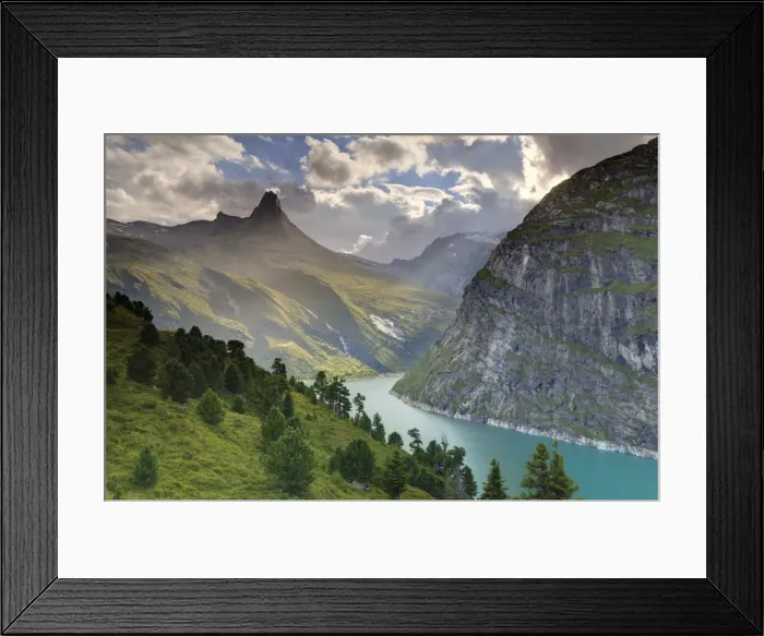 Framed Print : Switzerland, Graubunden, Vals, Zervreilasee Reservoir and Zervreilahorn Peak Framed Print : Switzerland, Graubunden, Vals, Zervreilasee Reservoir and Zervreilahorn Peak