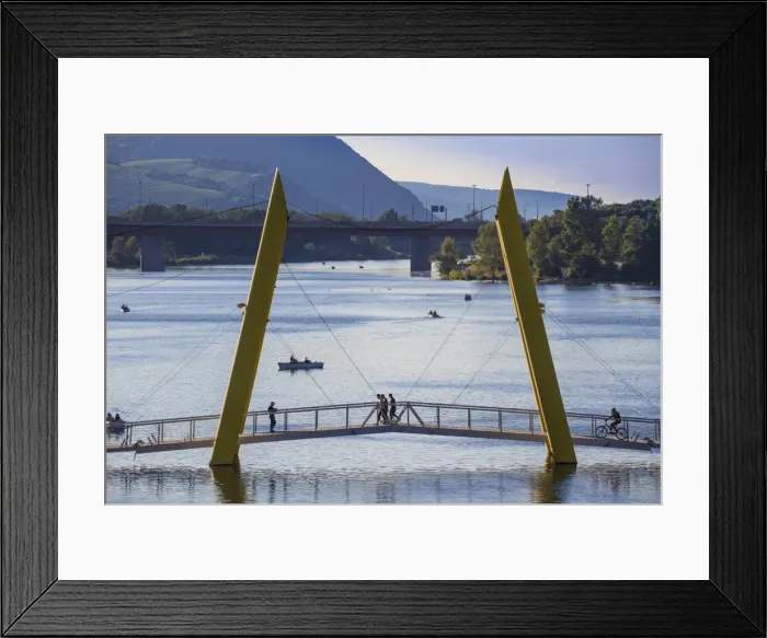 Framed Print : Austria, Vienna, Donau City, Ponte Cagrana Pontoon bridge over the New Danube River Framed Print : Austria, Vienna, Donau City, Ponte Cagrana Pontoon bridge over the New Danube River