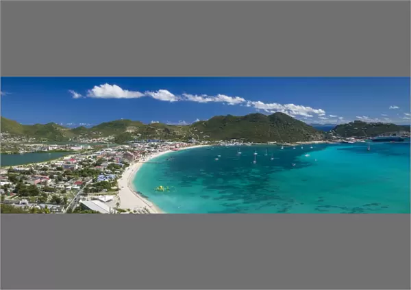 Netherlands Antilles, Sint Maarten, Philipsburg, elevated town and beach view