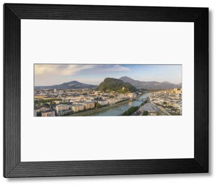 Framed Print : Austria, Salzburg, View of Salzach River The Old City to the right and the New City Framed Print : Austria, Salzburg, View of Salzach River The Old City to the right and the New City