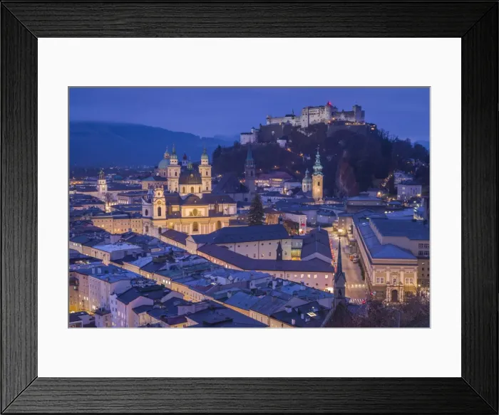 Framed Print : Austria, Salzburgerland, Salzburg, elevated city view, dusk Framed Print : Austria, Salzburgerland, Salzburg, elevated city view, dusk
