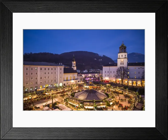 Framed Print : Austria, Salzburgerland, Salzburg, Christmas Market, Residenzplatz, elevated view, dusk Framed Print : Austria, Salzburgerland, Salzburg, Christmas Market, Residenzplatz, elevated view, dusk