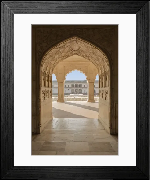 Framed Print : India, Uttar Pradesh, Agra, Agra Fort, view of the Anguri Bagh gardens from the interior