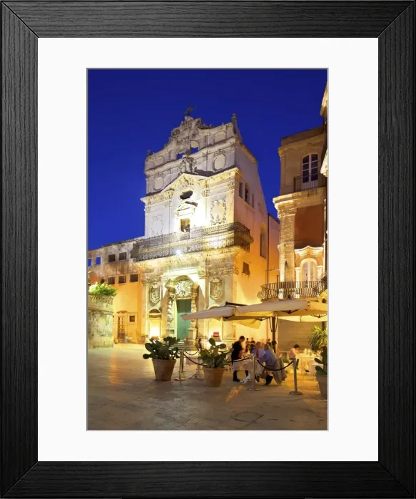 Framed Print : Restaurant and The Abbey Church Of Saint Lucia, Ortygia, Syracuse, Sicily, Italy Framed Print : Restaurant and The Abbey Church Of Saint Lucia, Ortygia, Syracuse, Sicily, Italy