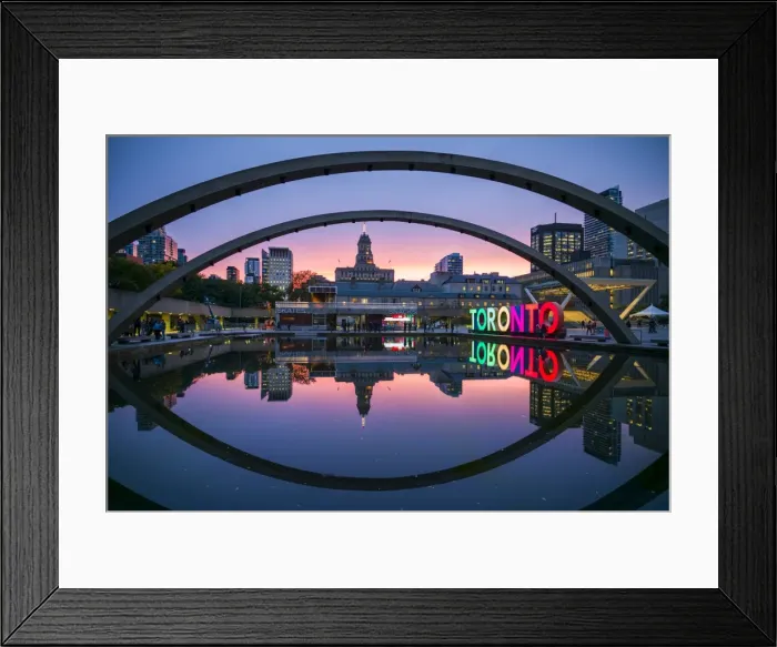 Framed Print : Canada, Ontario, Toronto, Toronto Sign in Nathan Phillips Square by the City Hall, dusk Framed Print : Canada, Ontario, Toronto, Toronto Sign in Nathan Phillips Square by the City Hall, dusk