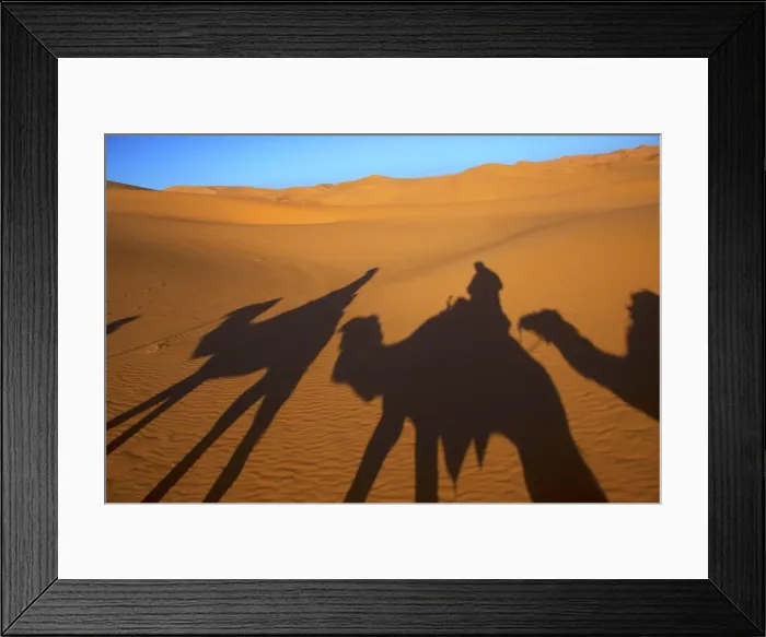 Framed Print : Shadows Of Camels And Riders In The Desert, Merzouga, Morocco, North Africa