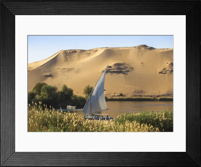 Framed Print : Egypt, Upper Egypt, Aswan, Elephantine Island, View of river Nile and Tombs of