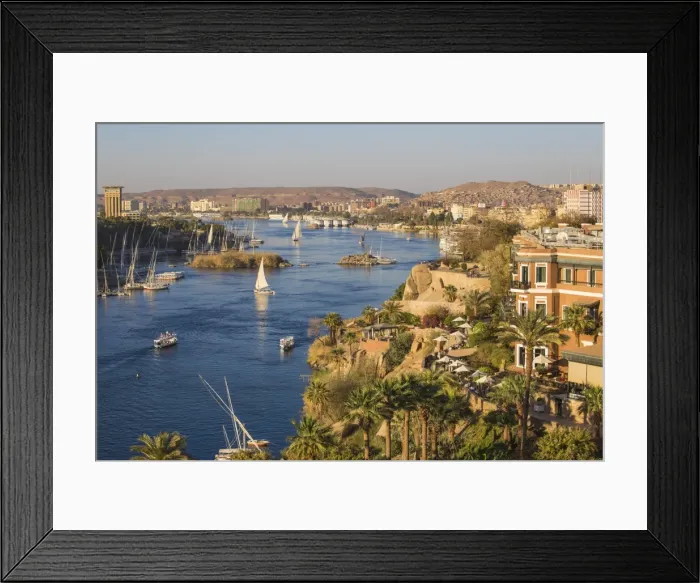 Framed Print : Egypt, Upper Egypt, Aswan, View of Sofitel Legend Old Cataract hotel and swimming