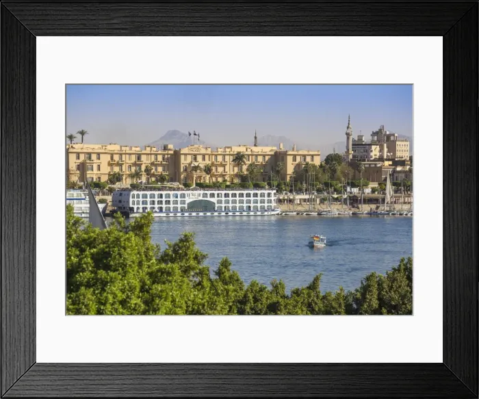 Framed Print : Egypt, Luxor, View of Nile cruise boats infront of The Winter Palace Hotel Framed Print : Egypt, Luxor, View of Nile cruise boats infront of The Winter Palace Hotel