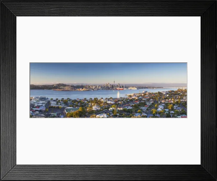 Framed Print : View of Devonport and Auckland skyline at dawn, Auckland, North Island, New Zealand Framed Print : View of Devonport and Auckland skyline at dawn, Auckland, North Island, New Zealand