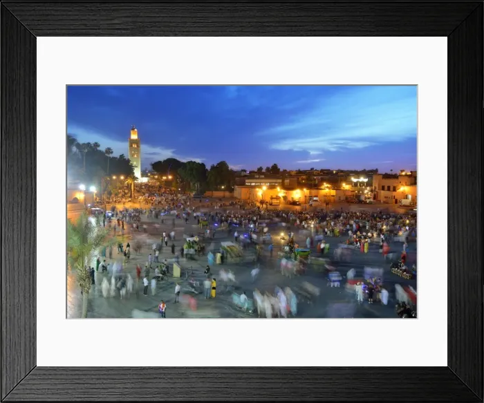 Framed Print : Koutoubia minaret at dusk and Djemaa el-Fna Square. Marrakech, Morocco Framed Print : Koutoubia minaret at dusk and Djemaa el-Fna Square. Marrakech, Morocco