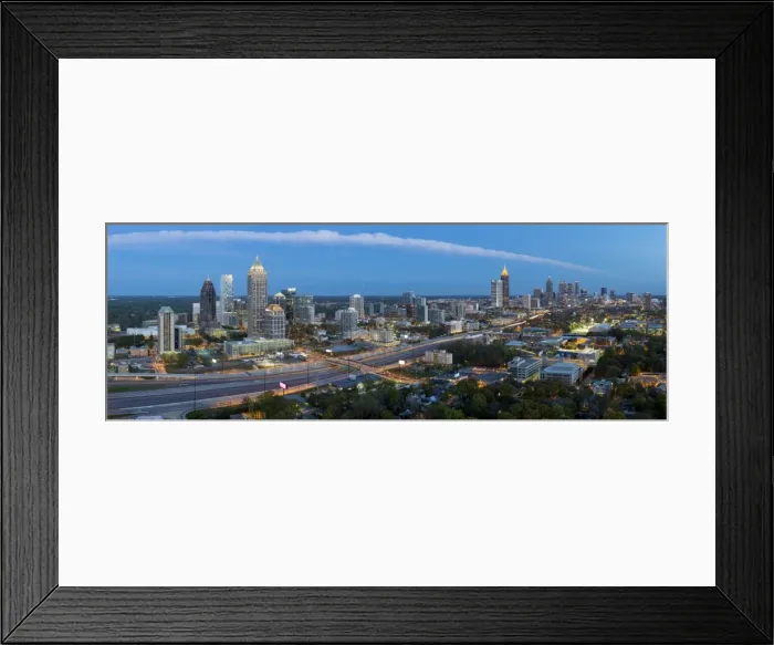 Framed Print : Elevated view over Interstate 85 passing the Atlanta skyline, Atlanta, Georgia, United