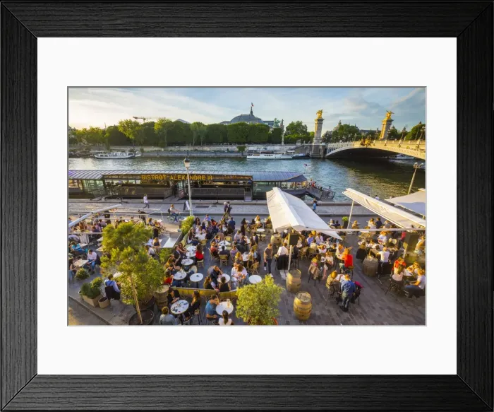 Framed Print : Outdoor cafe / restaurant by the River Seine & Pont Alexandre III, Paris, France Framed Print : Outdoor cafe / restaurant by the River Seine & Pont Alexandre III, Paris, France