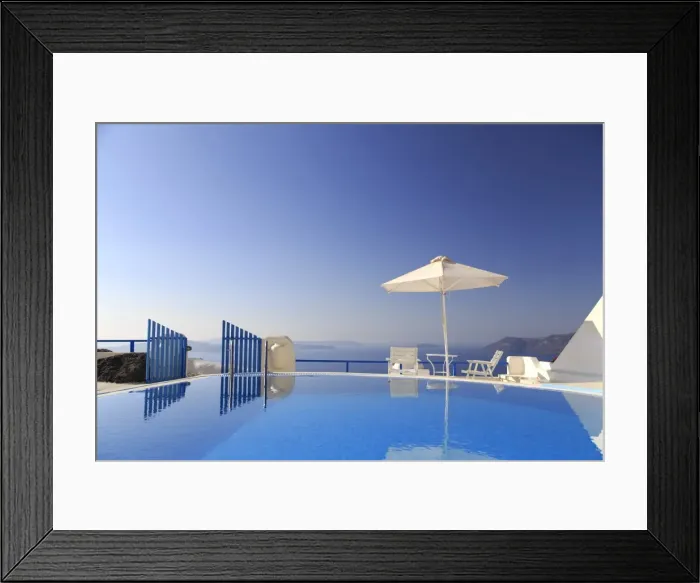 Framed Print : Greece, Cyclades, Santorini, Firostefani, Luxury Accomodation with infinity pool