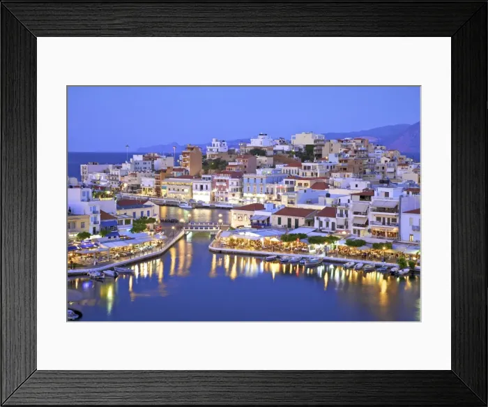 Framed Print : Agios Nikolaos Harbour From An Elevated Angle At Dusk, Agios Nikolaos, Crete, Greek Islands Framed Print : Agios Nikolaos Harbour From An Elevated Angle At Dusk, Agios Nikolaos, Crete, Greek Islands