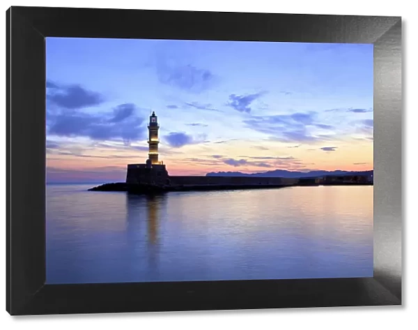 The Light House in The Venetian Harbour at Sunrise, Chania, Crete, Greek Islands