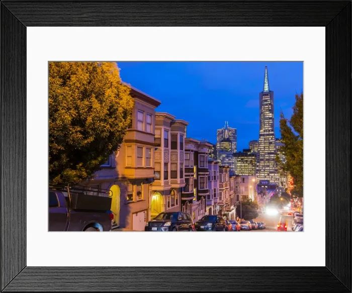 Framed Print : Night view of downtown skyline from North Beach district, San Francisco, California, USA Framed Print : Night view of downtown skyline from North Beach district, San Francisco, California, USA