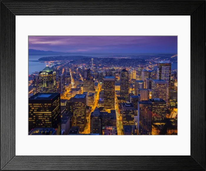 Framed Print : Night downtown skyline, Seattle, Washington, USA