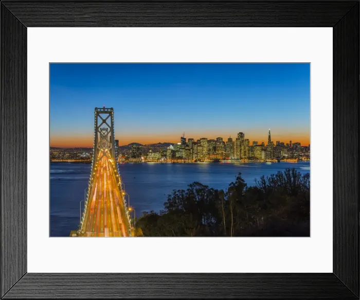 Framed Print : Dusk view over Bay Bridge and downtown skyline from Yerba Buena Island, San Francisco